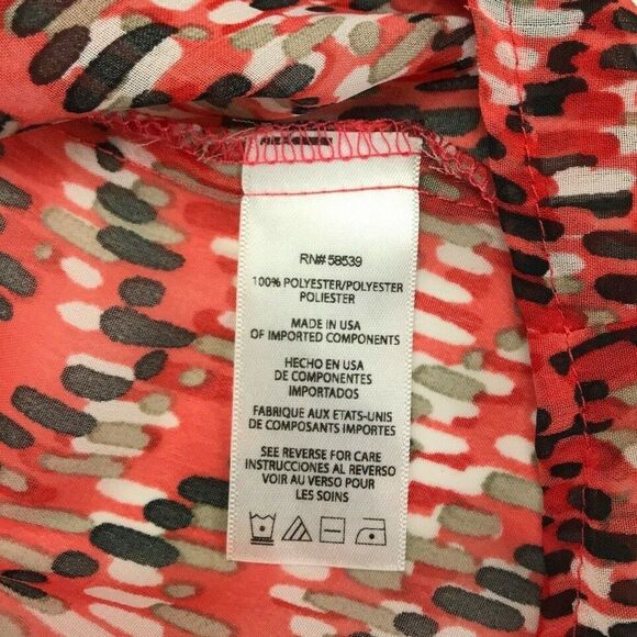 KUT from the Kloth Womens XS Sheer Red 3/4 Long Sleeve V Neck Button Down Blouse - Picture 6 of 9